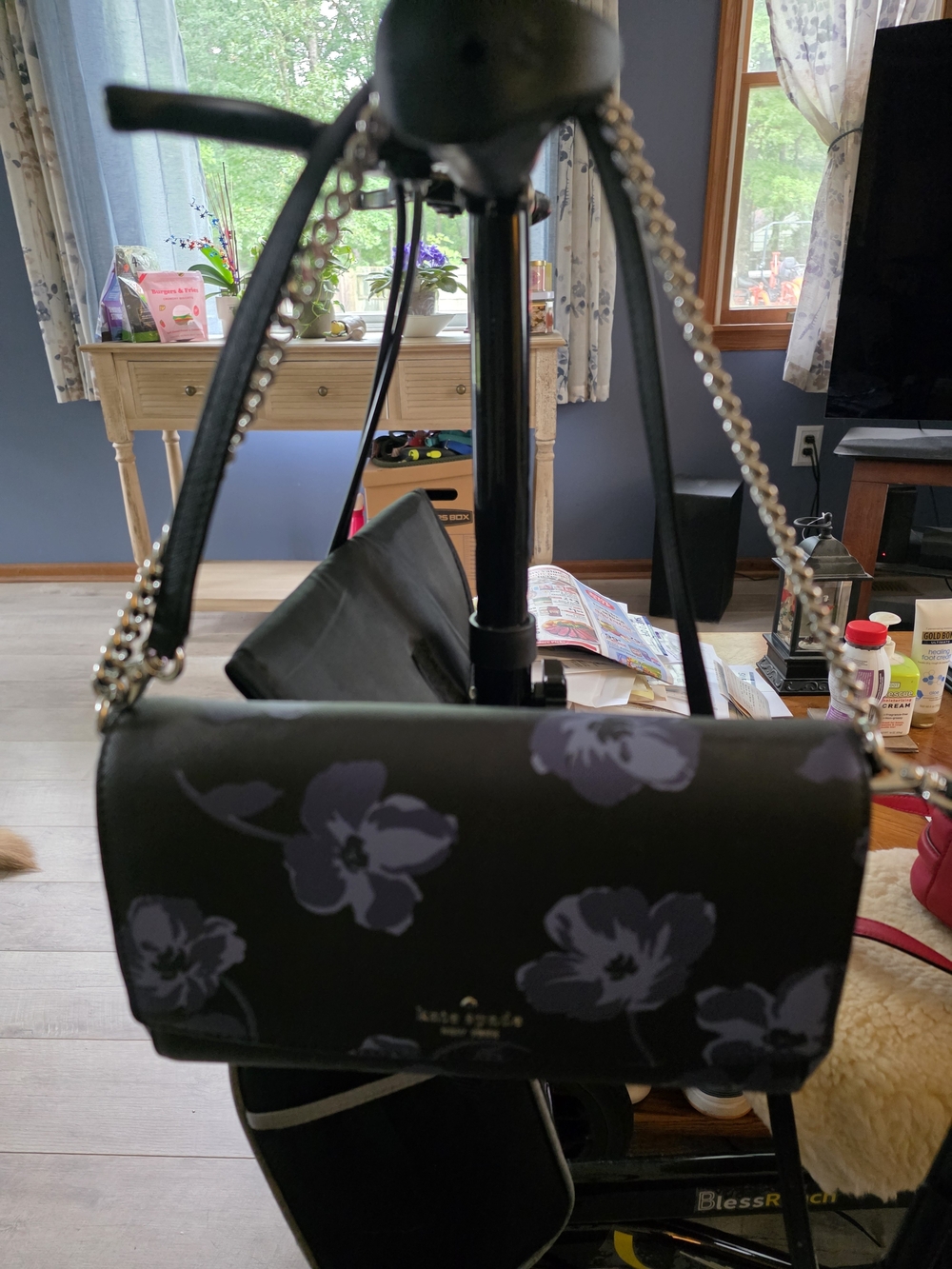 Kate Spade Black Floral Chain Crossbody Bag